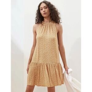 Banana Republic Mustard Yellow High Neck Mini Dress Medium Polka Dot Sleeveless